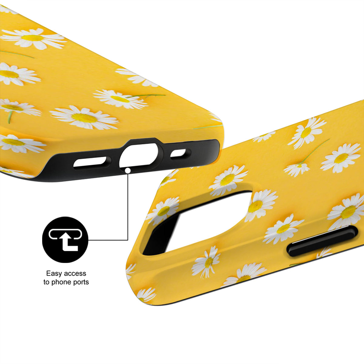 Cheerful Daisy Design – Vibrant yellow background with playful white daisies for a fresh and cute style.