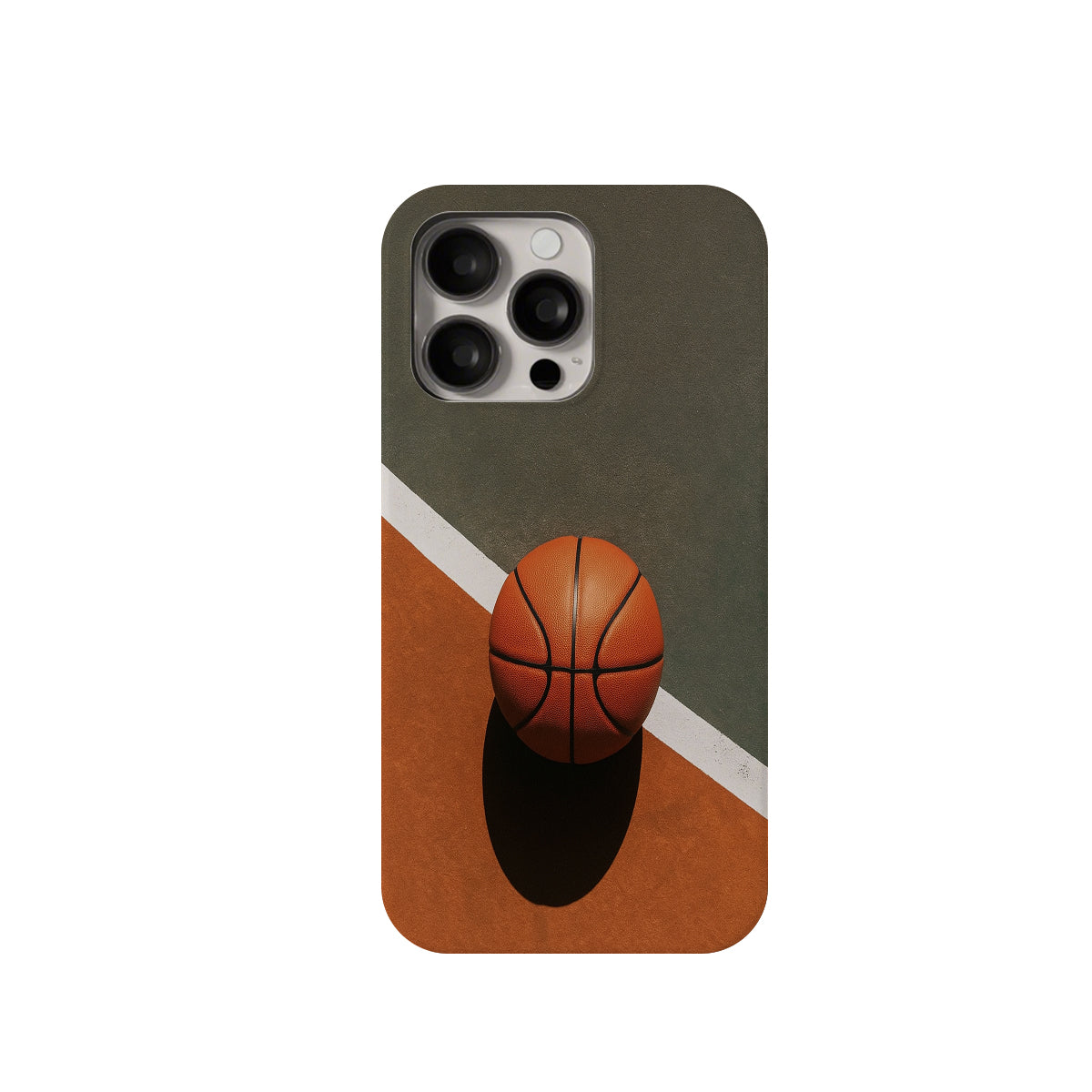 Phone case with basketball design on a white background