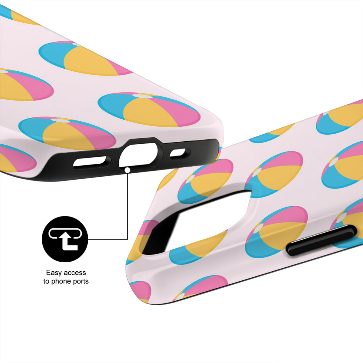 Phone case with colorful abstract design on a white background