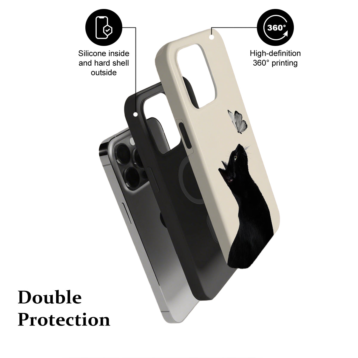 Phone case with text highlighting features on a white background