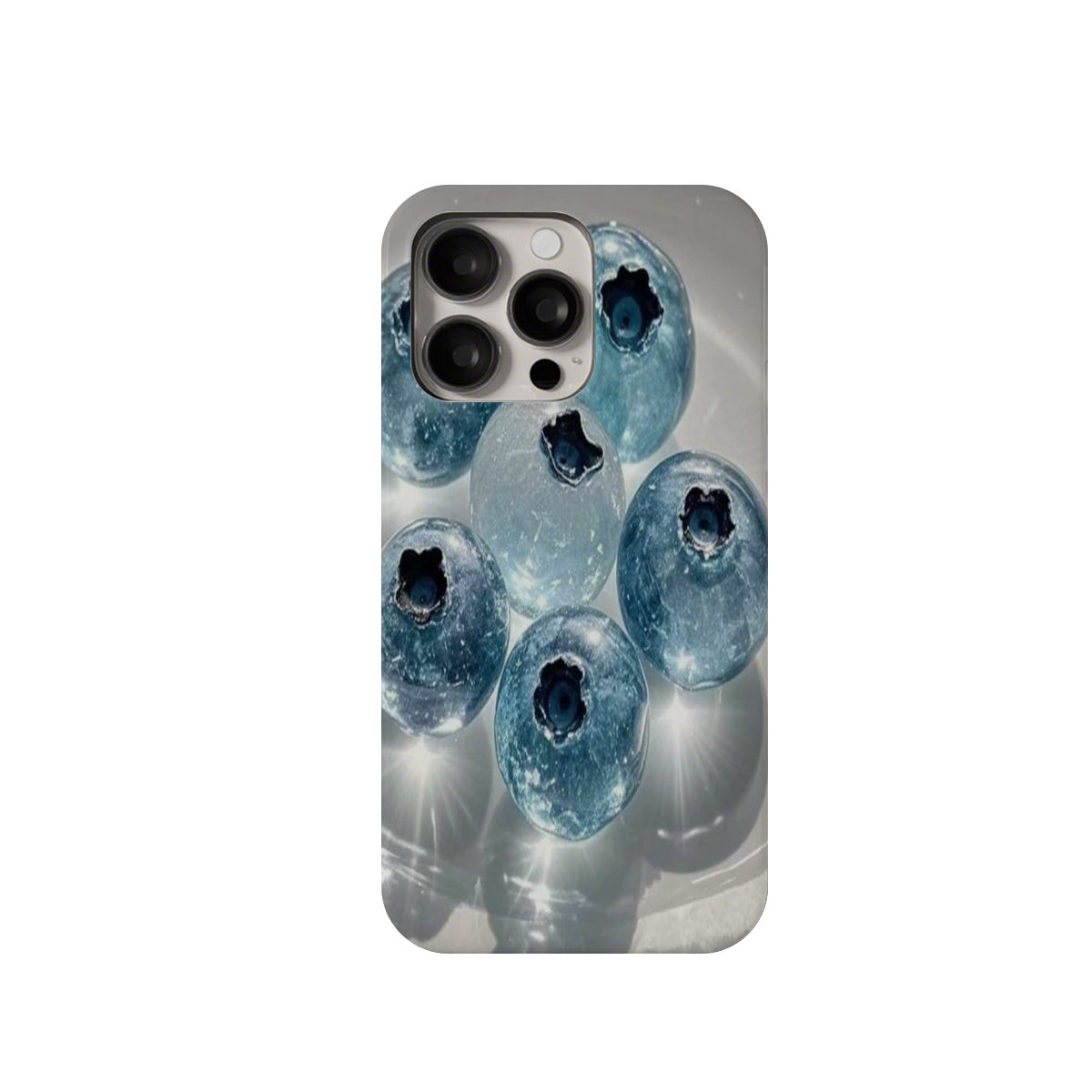 Phone case with blueberry design on a white background