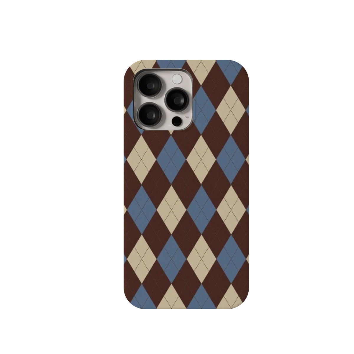Phone case with argyle pattern on a white background