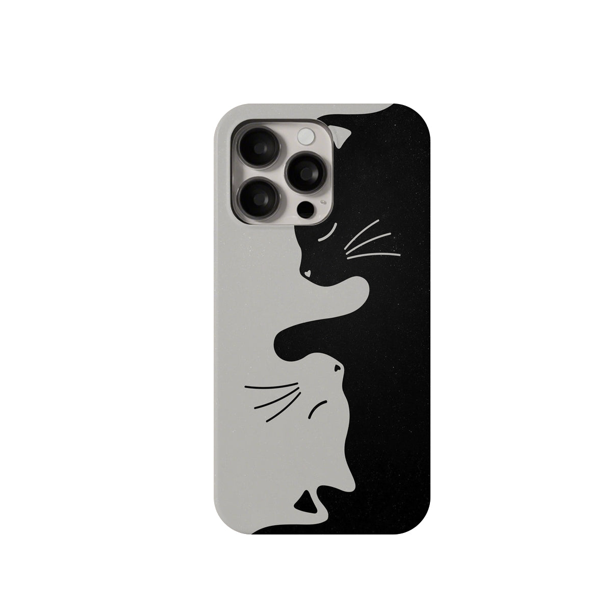 Phone case with black and white cat design on a white background