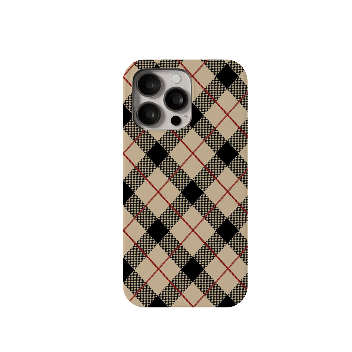 Phone case with a plaid pattern on a white background