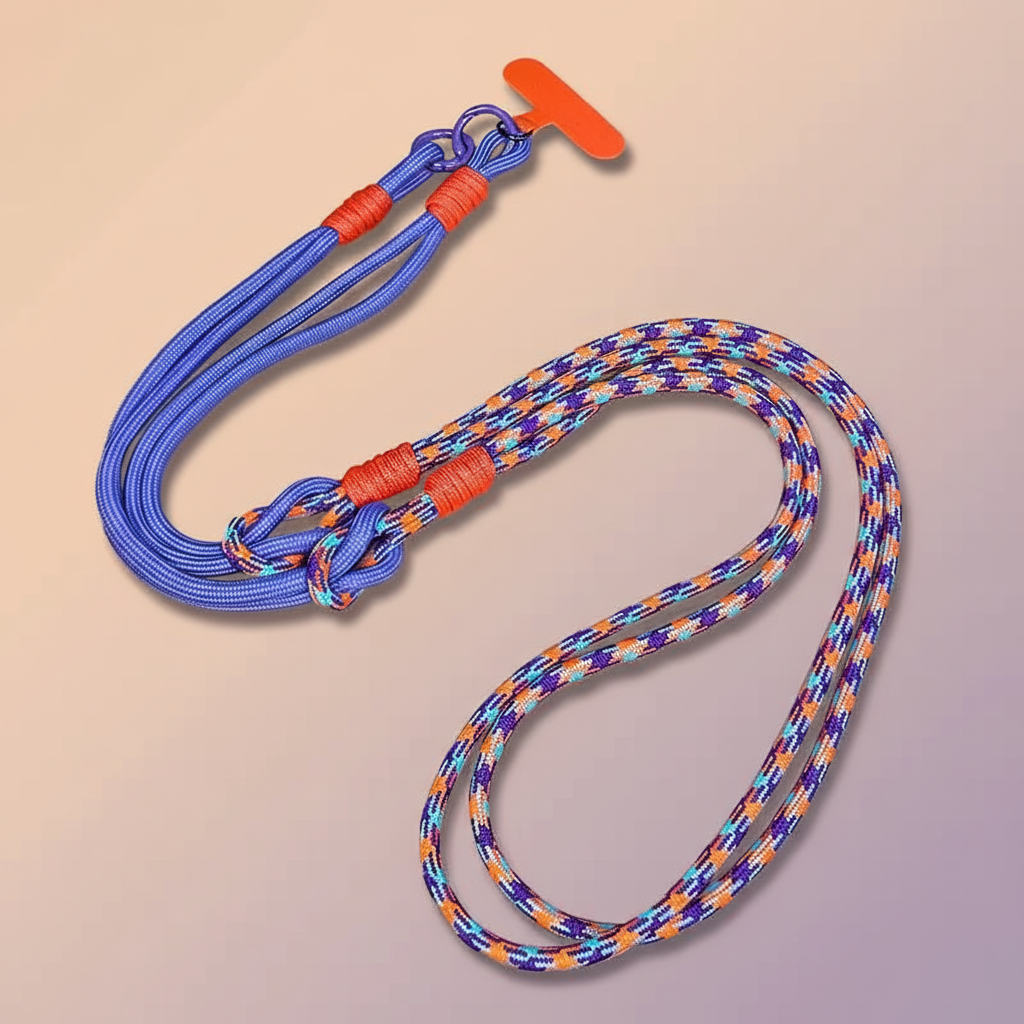 Multicolored rope with blue, orange, and purple pattern on a gradient background