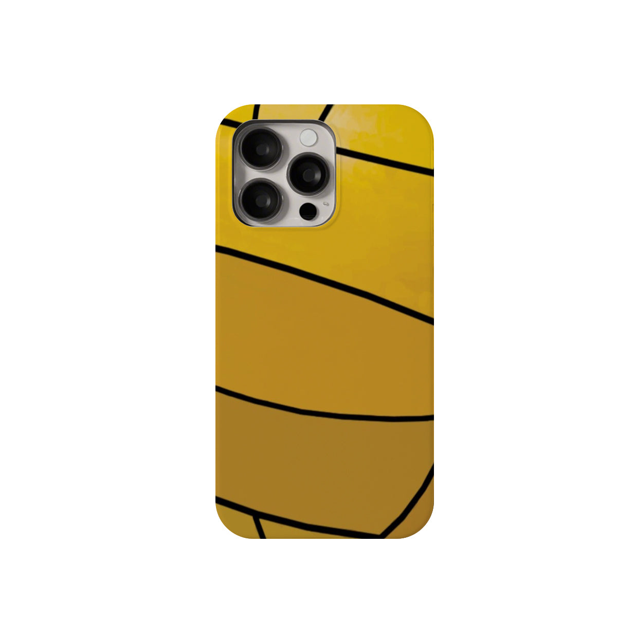 Phone case with yellow background and black lines on a white background