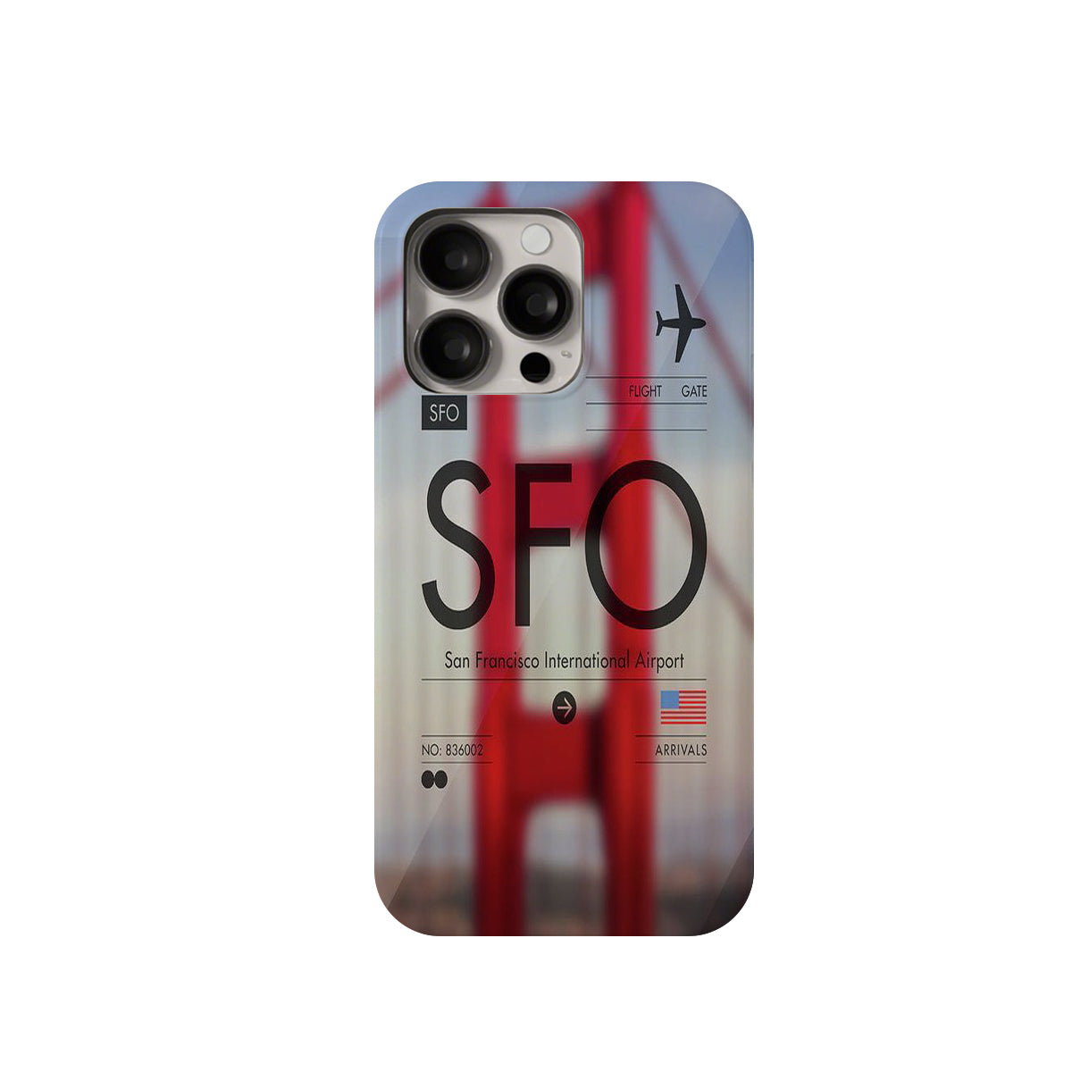 Phone case with SFO San Francisco International Airport design on a white background