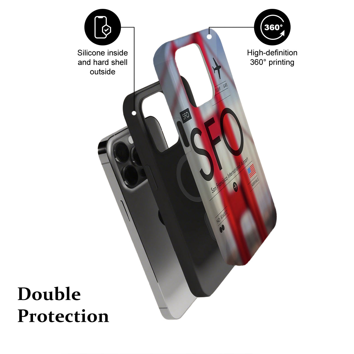 Phone case with text highlighting features on a white background