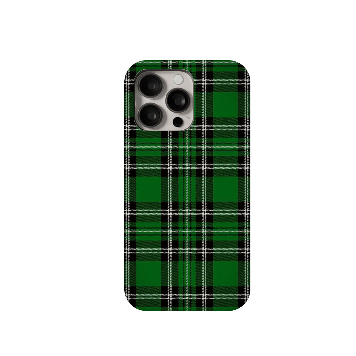 Green plaid phone case on a white background