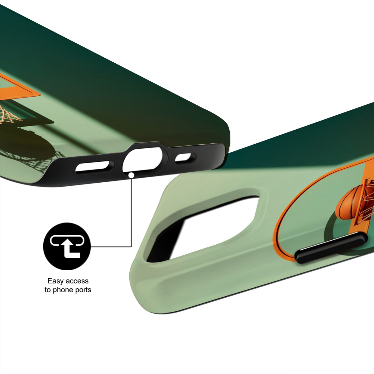 Close-up of a green electronic device with ports and cable, on a white background.