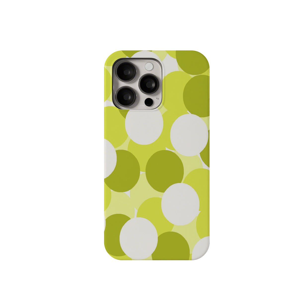 Phone case with green and white circular pattern on a white background