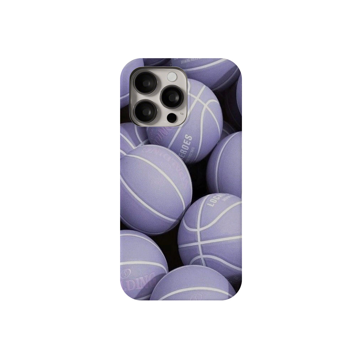 Phone case with purple basketball design on a white background