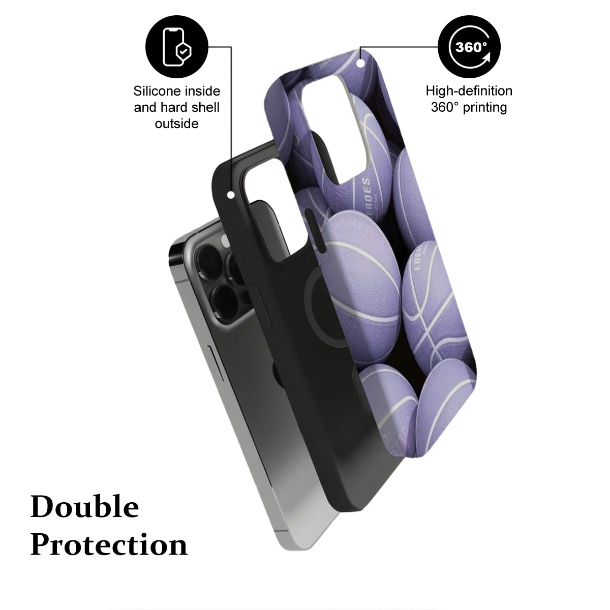 Phone case with purple design on a white background