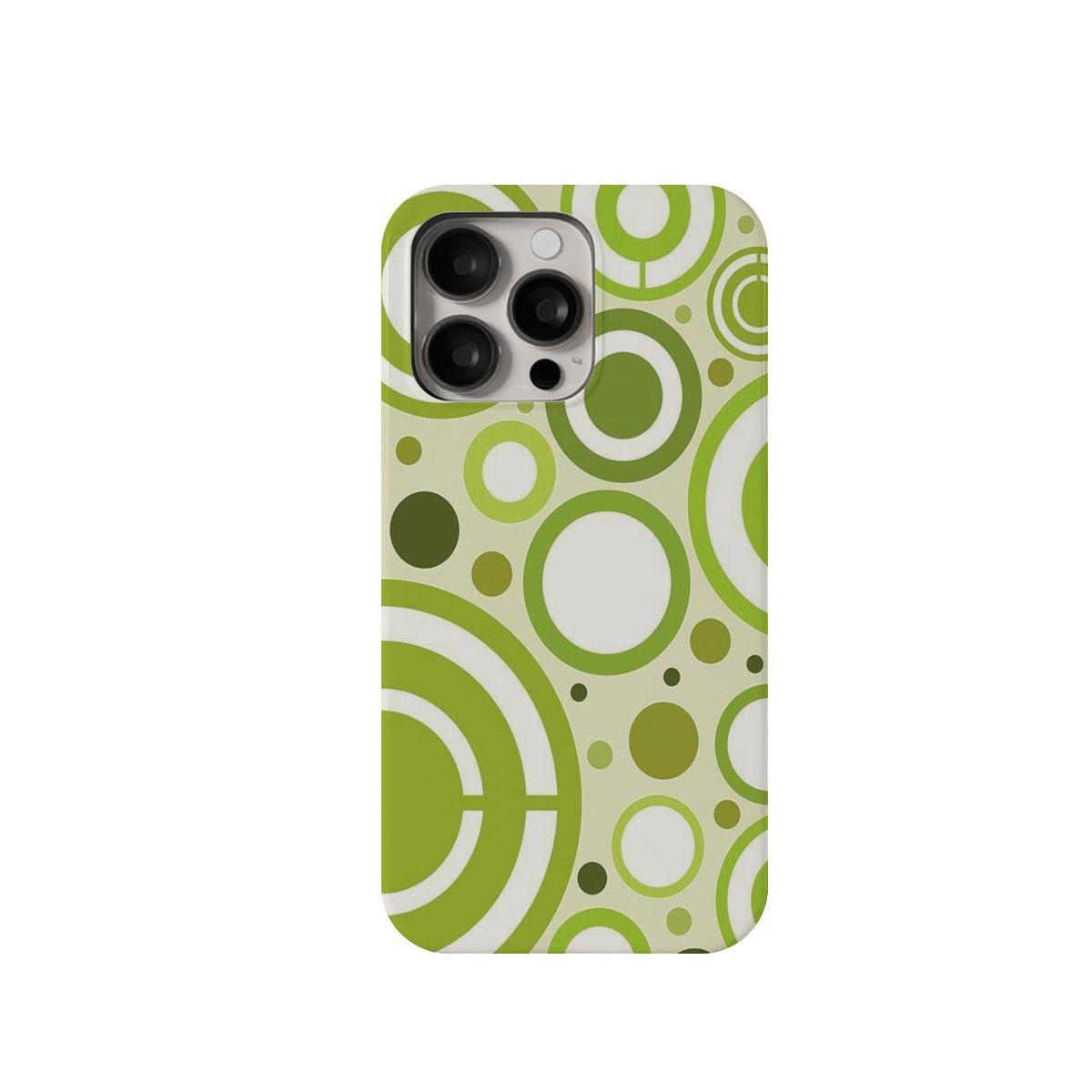 Phone case with green and white circular pattern on a white background