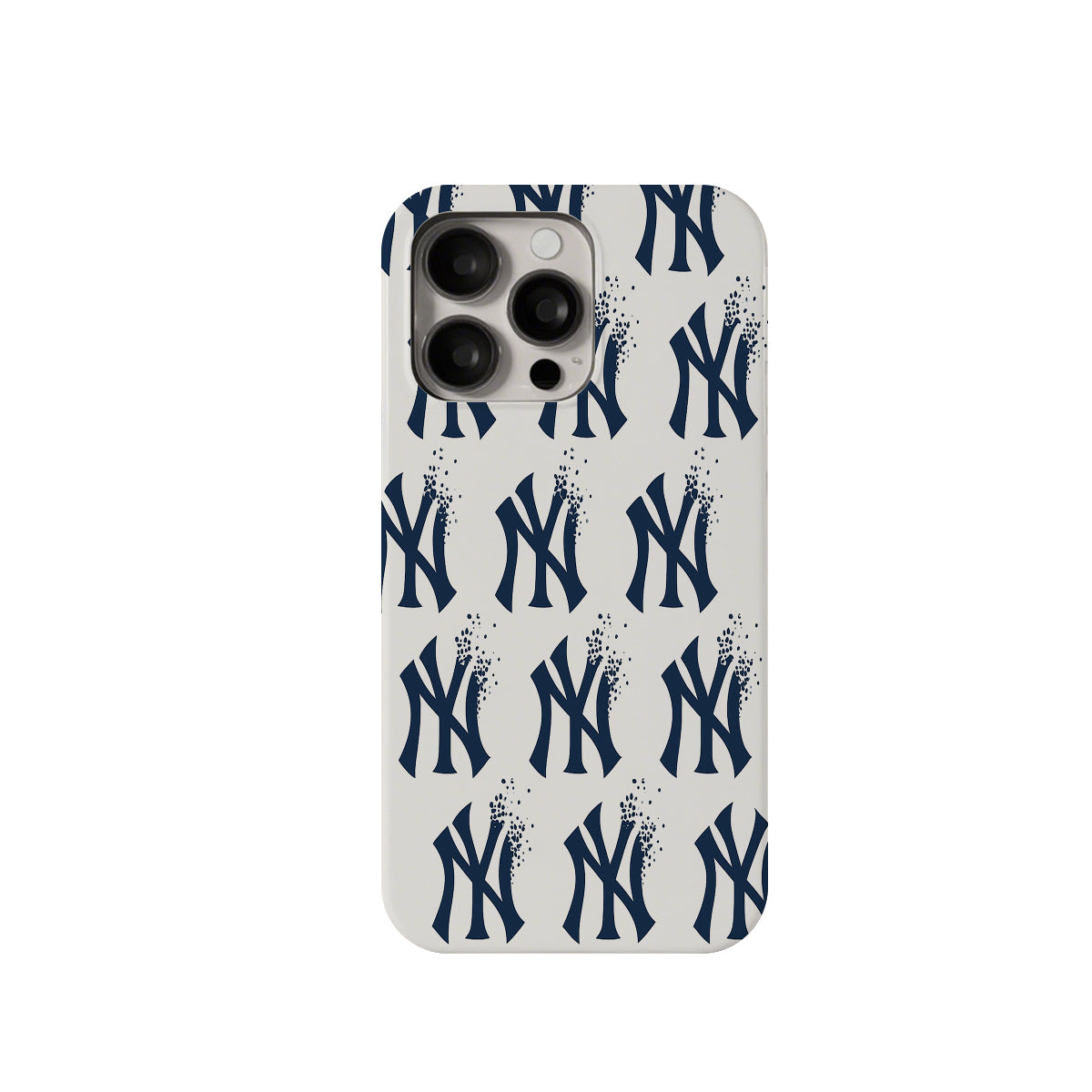Phone case with repeated logo on a white background