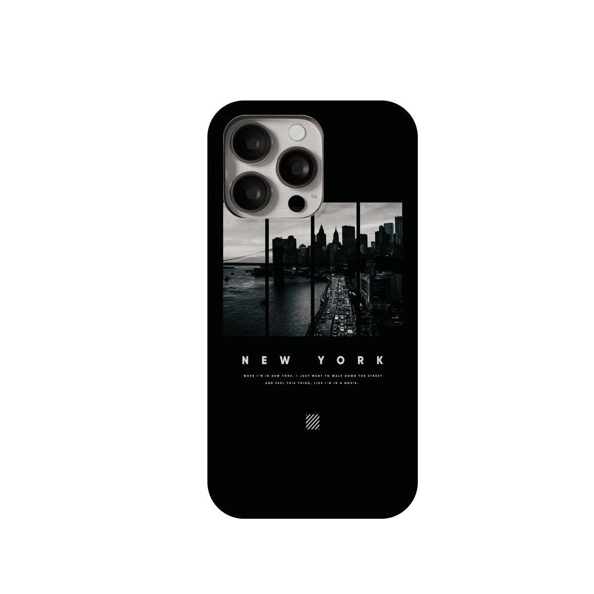 Phone case with New York cityscape design on a white background