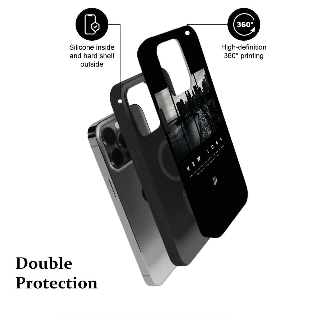 Phone case with text highlighting features on a white background