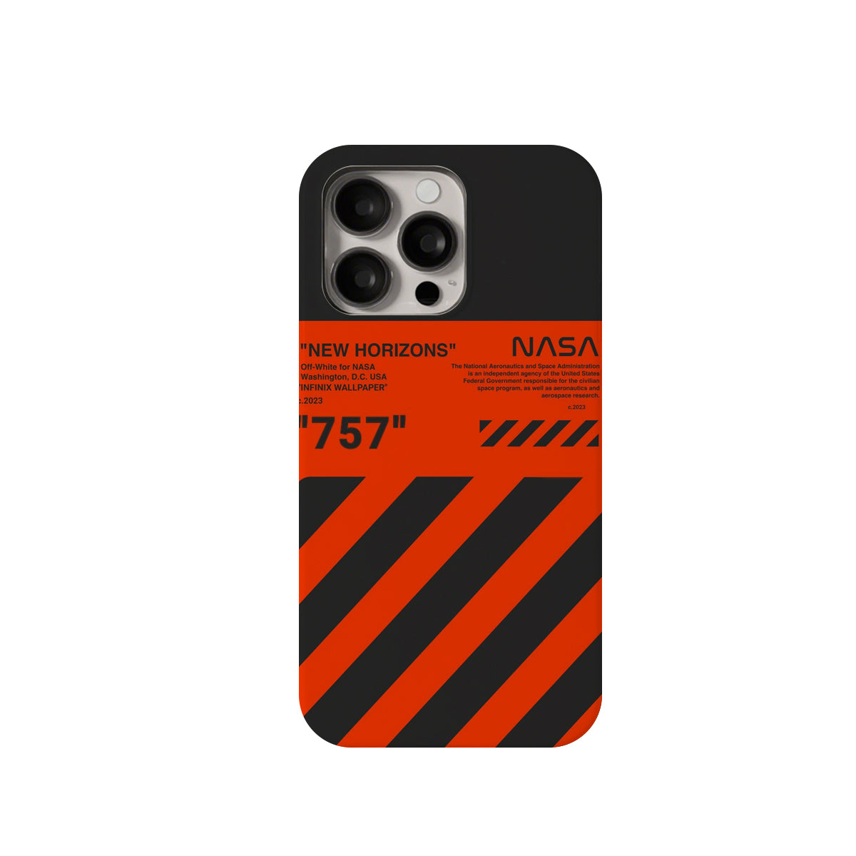 Phone case with NASA branding and design elements on a white background