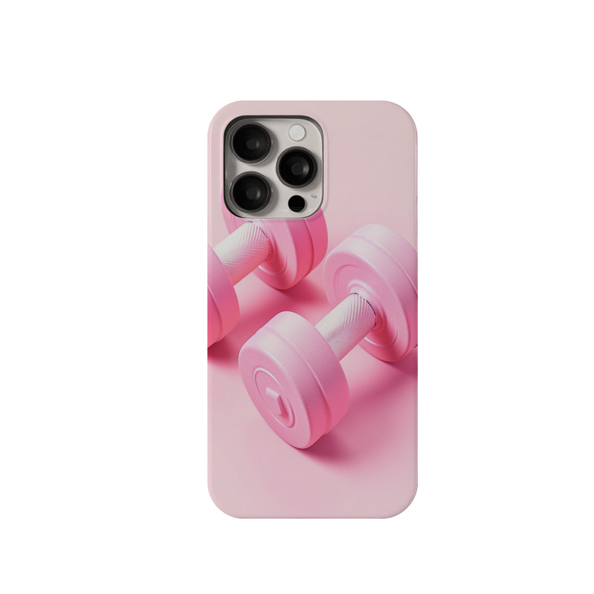 Phone case with pink dumbbells design on a white background