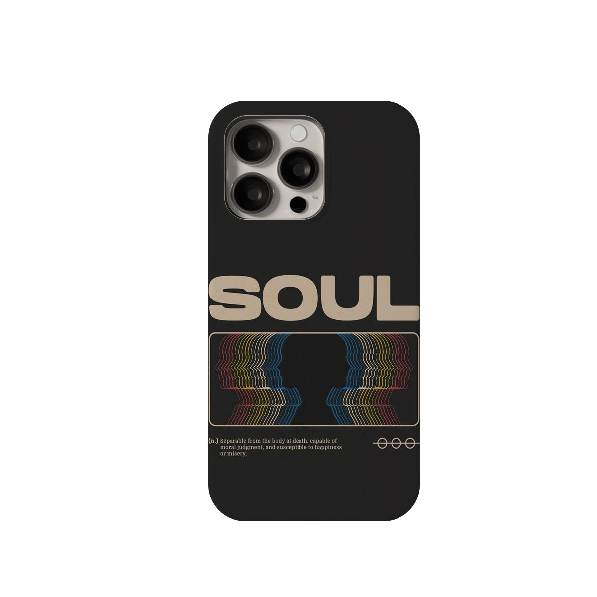 Phone case with 'SOUL' design on a black background