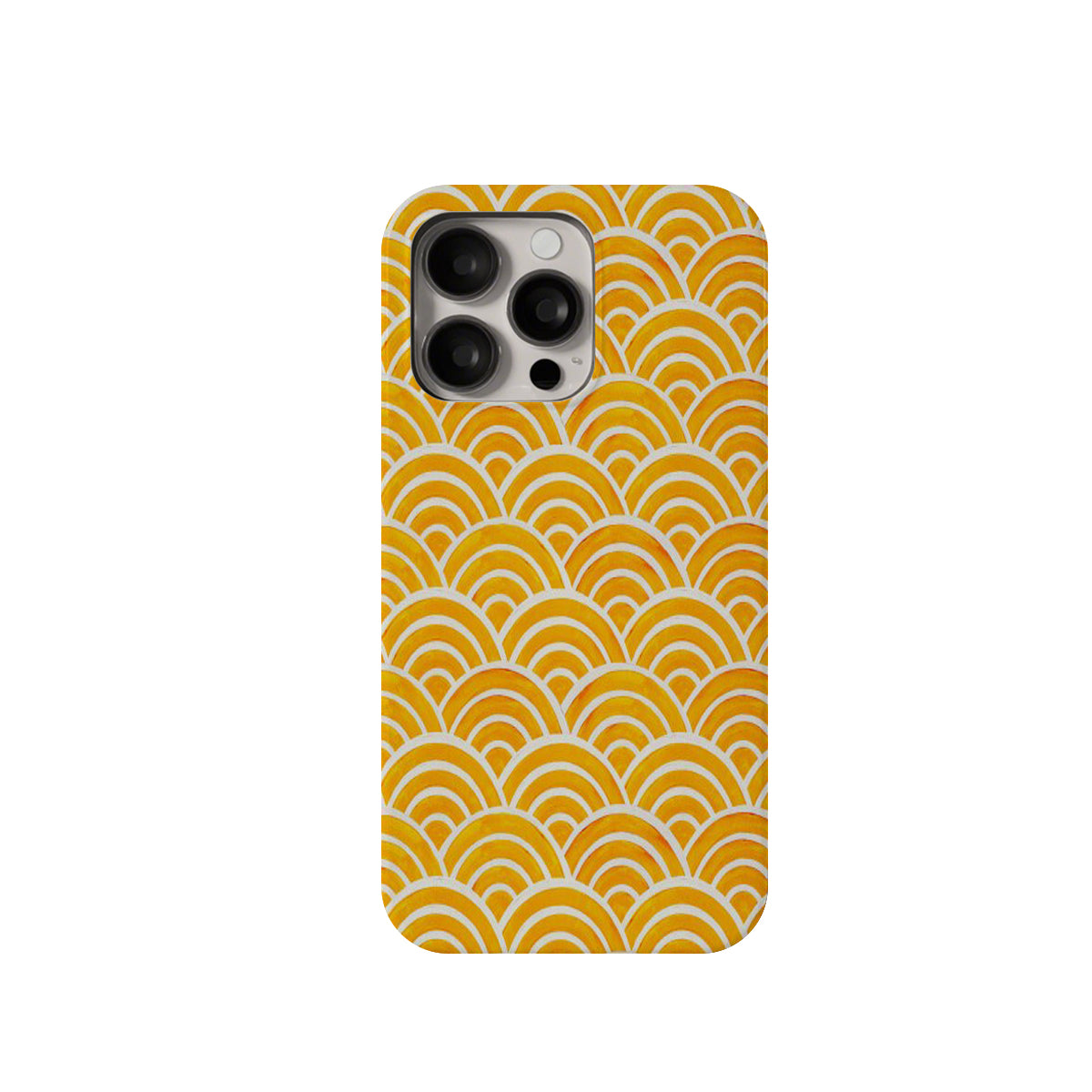 Phone case with yellow wave pattern on a white background